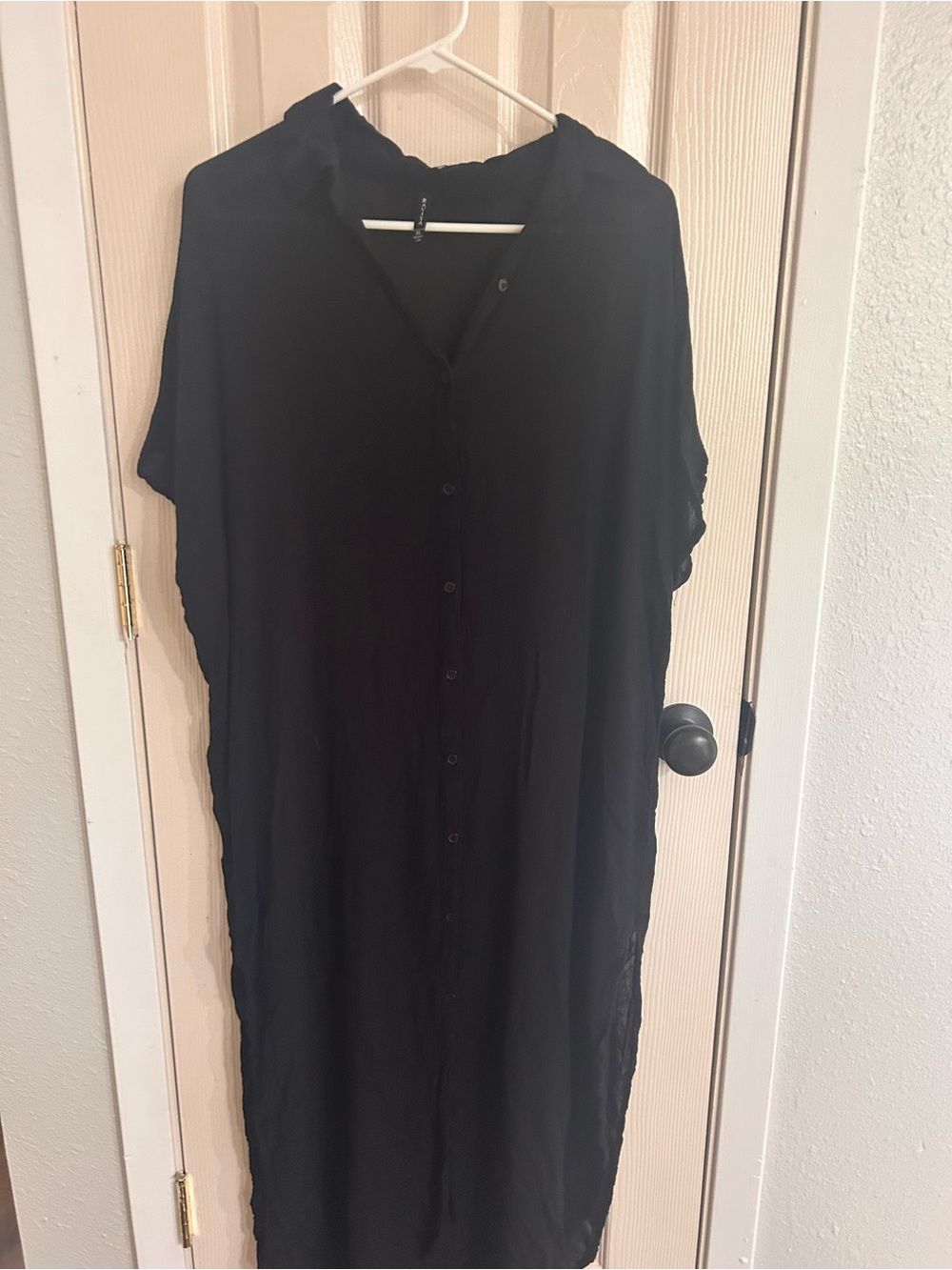 Raviva Women’s Black Gauze Button-Front Swimsuit Cover-Up - size XL